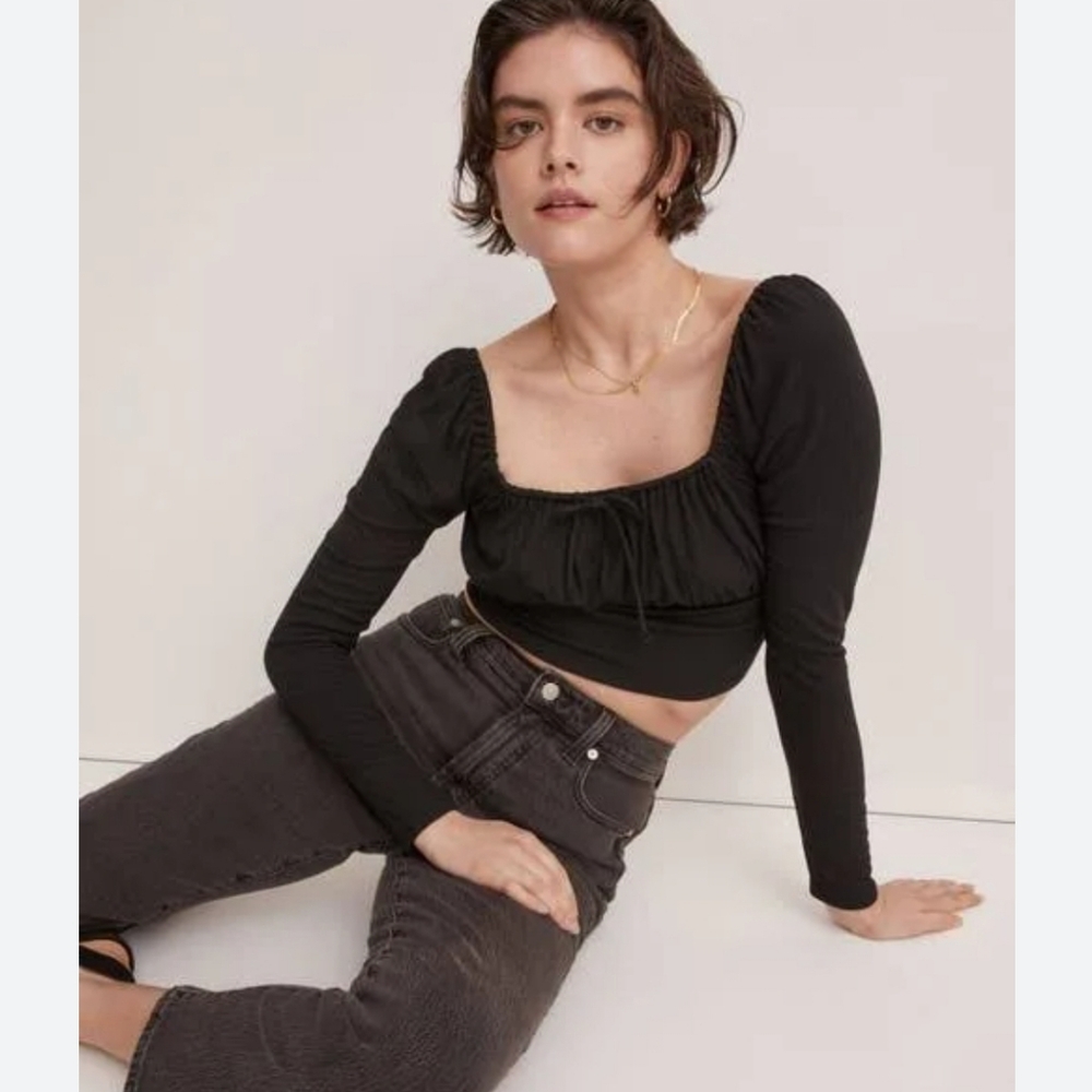 Madewell L Ribbed Square Neck Long Sleeve Crop Top